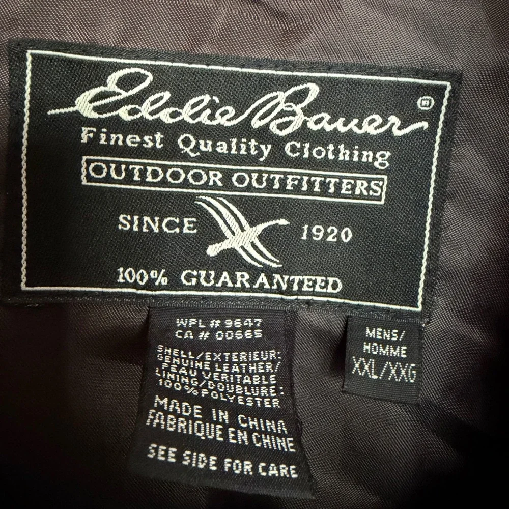 Eddie Bauer Leather Bomber Jacket Brown Heritage Classic Y2K Genuine Size XXL - Picture 8 of 9
